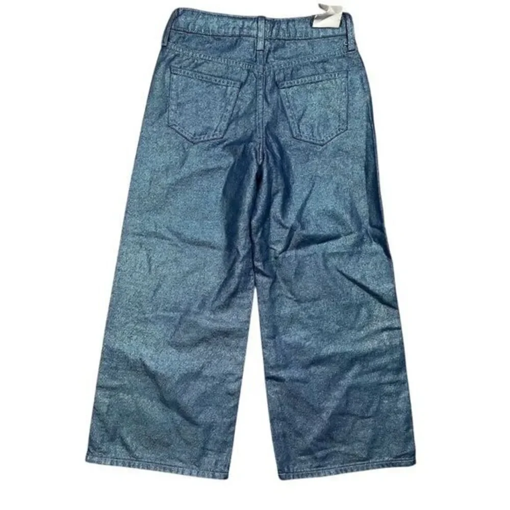 NWT GAP Kids Girls Wide-Leg‎ Jeans Size 10 Blue Metallic Sheen Denim High Rise